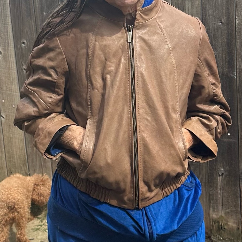 Kenneth Cole New York Brown Leather Bomber Jacket
